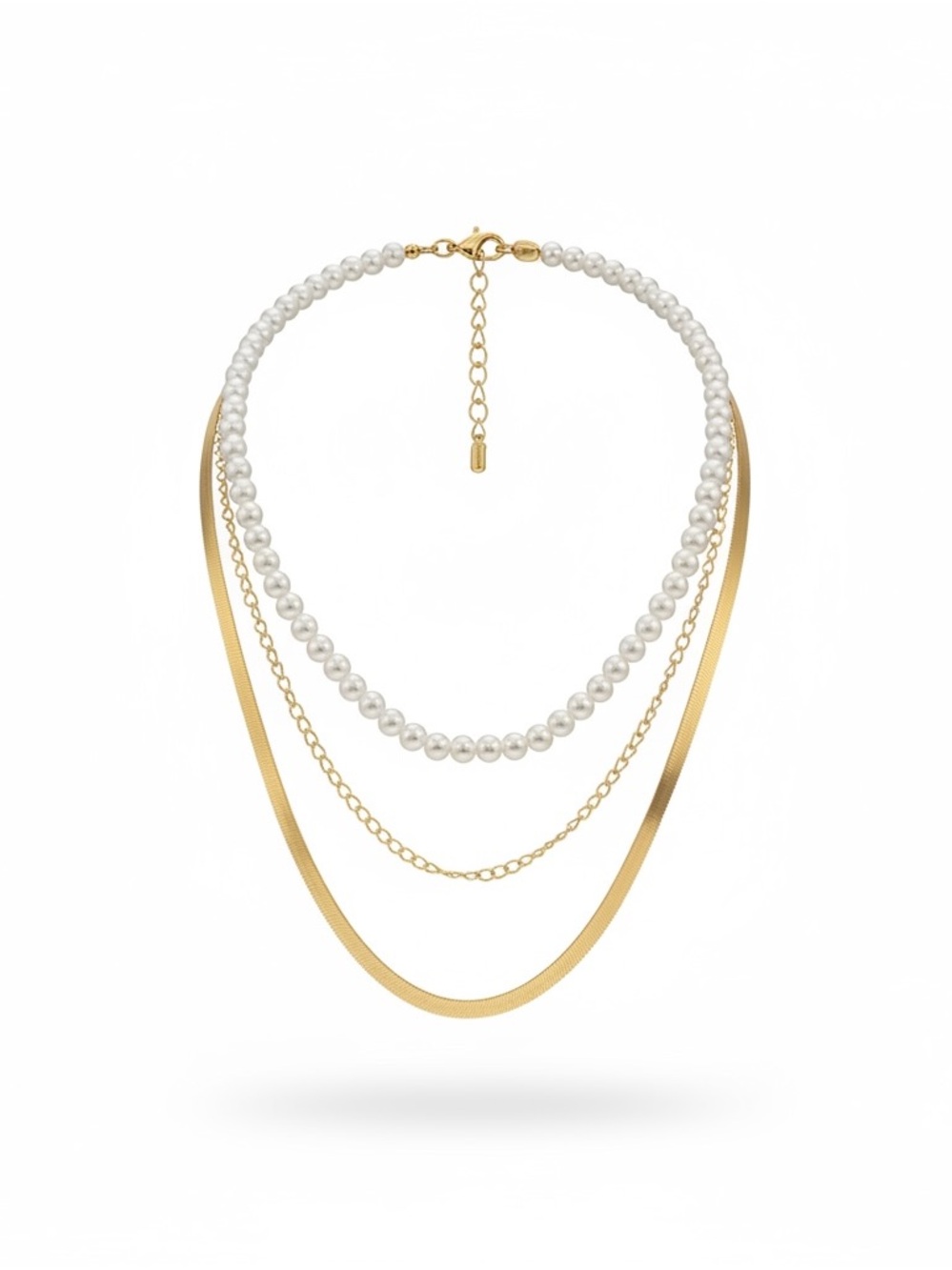 Gold and White Pearl Layered Necklace - Women's Fashion Jewelry